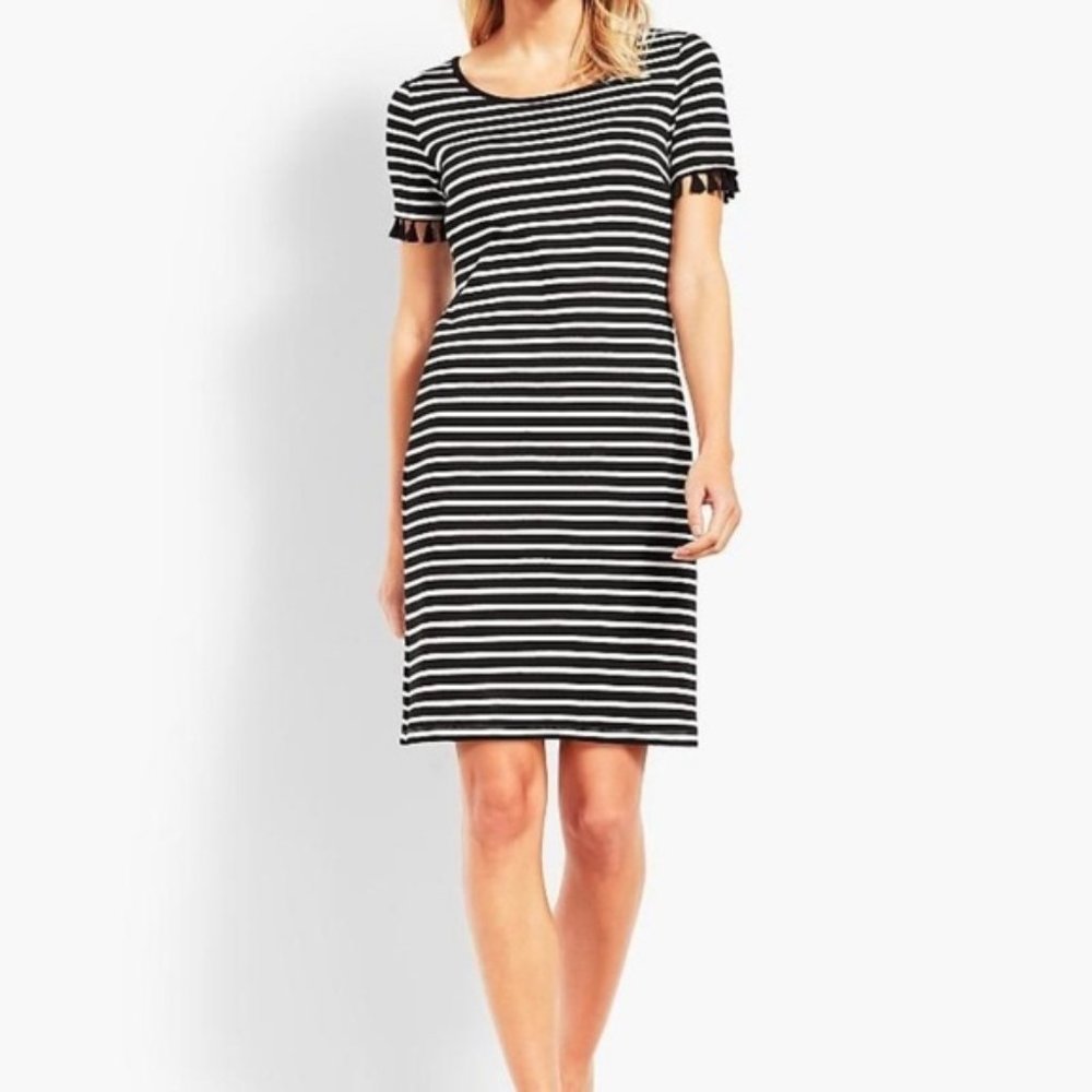 Talbots Tassel Trim Shift Dress Womens B&W